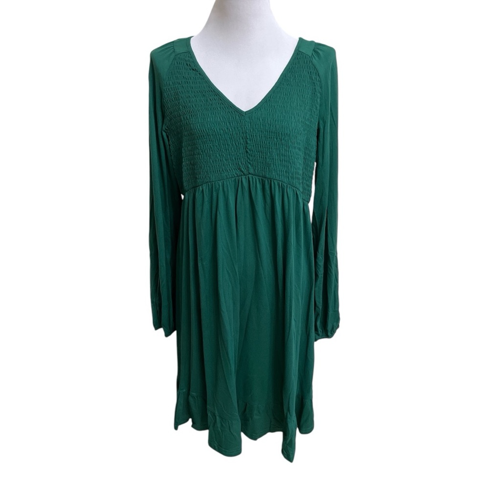 COOLMEE Green Long V neck Sleeve Dress Size L